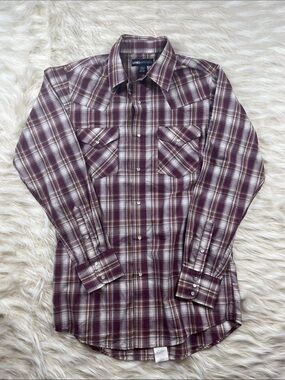 MWG Pearl Snap Shirt Medium Tall Multicolor Plaid